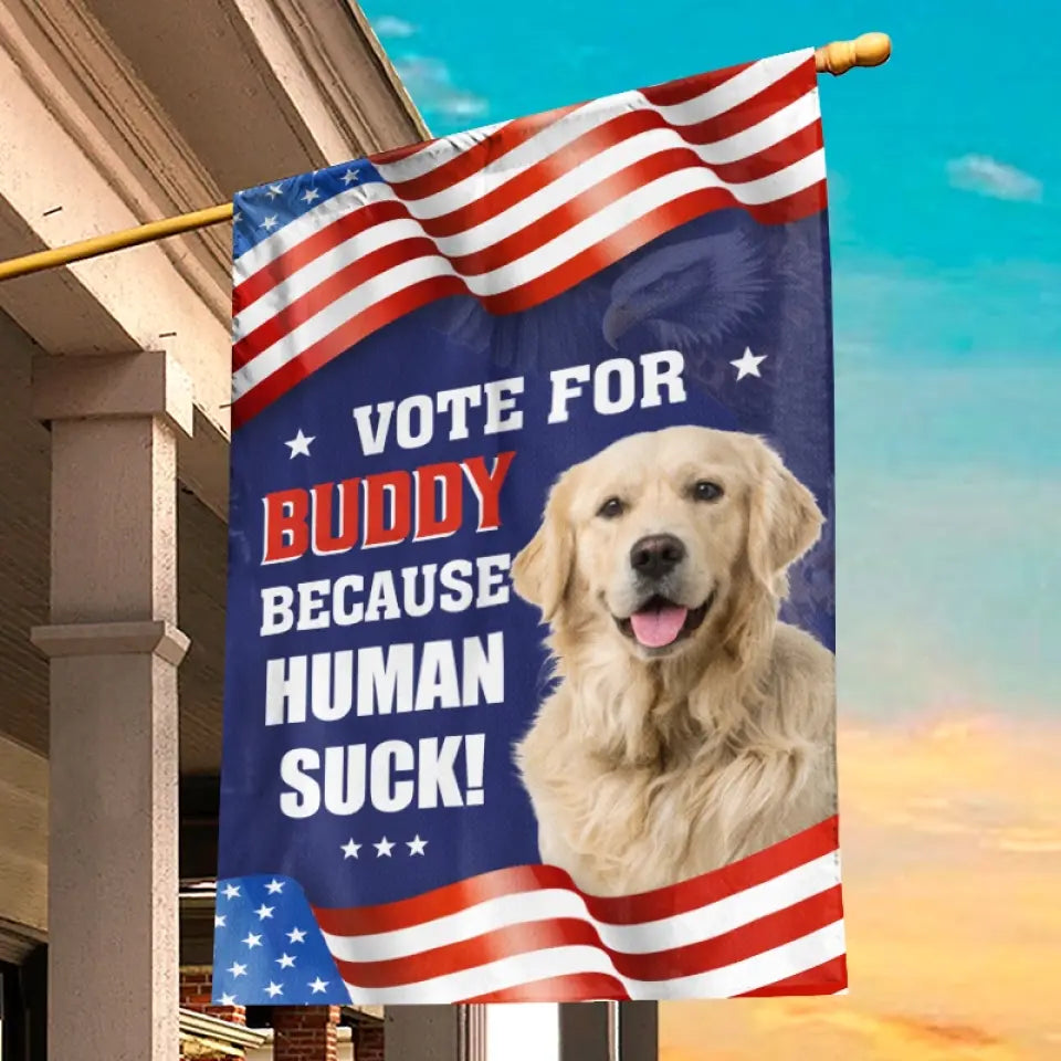 Photo personnalisée : nous sommes tous d'accord sur l'importance du vote - Drapeau personnalisé pour chien - Cadeau pour les propriétaires et les amoureux des animaux