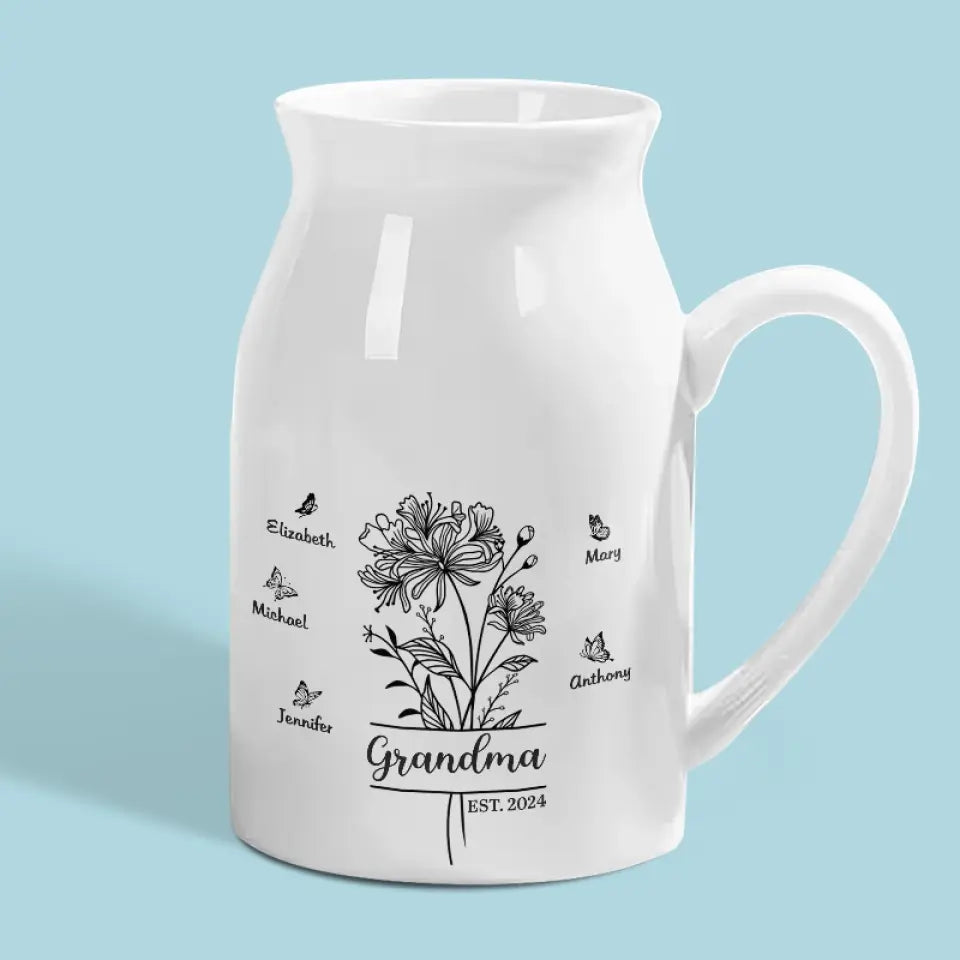 L'amour dans le cœur d'une grand-mère fleurit comme un jardin florissant - Vase à fleurs personnalisé pour la décoration intérieure de la famille - Cadeau de pendaison de crémaillère pour maman et grand-mère
