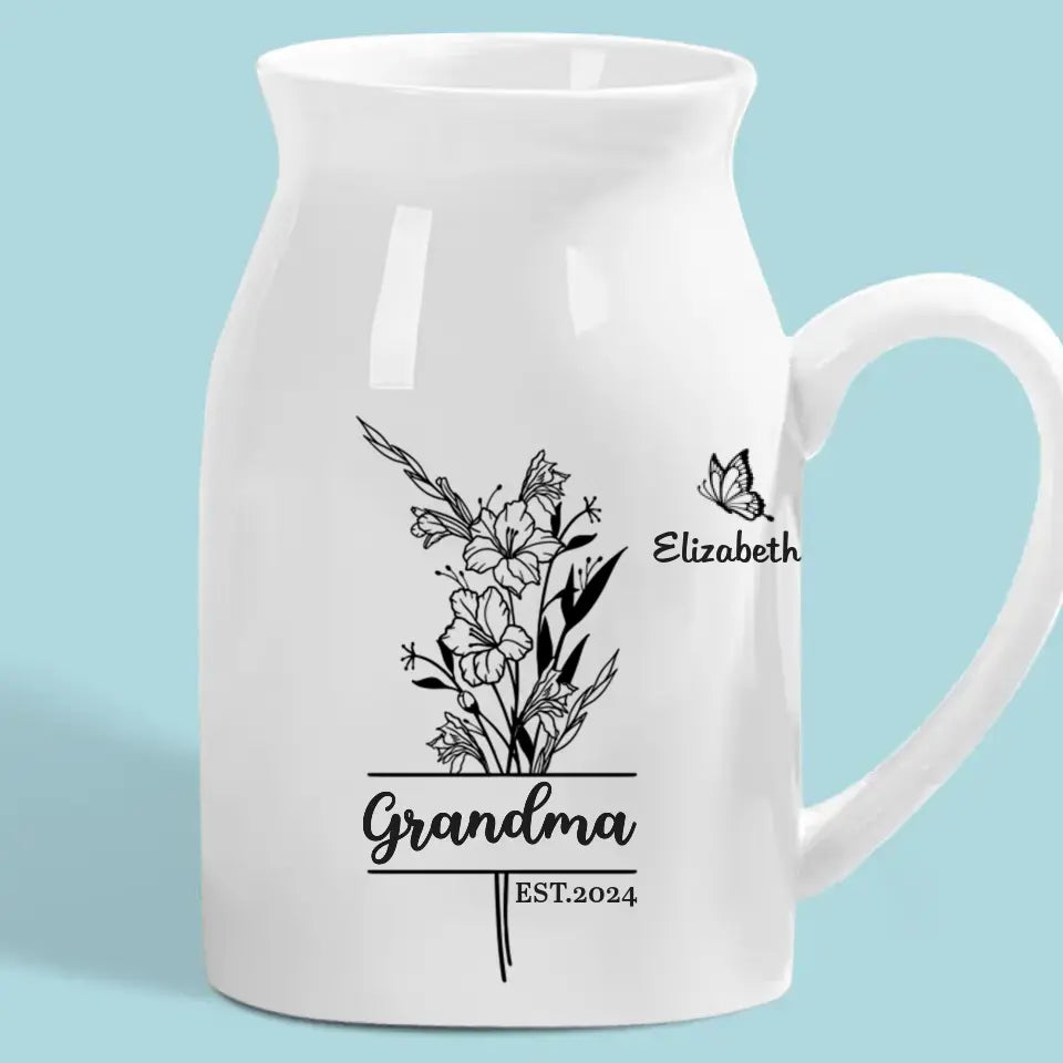 L'amour dans le cœur d'une grand-mère fleurit comme un jardin florissant - Vase à fleurs personnalisé pour la décoration intérieure de la famille - Cadeau de pendaison de crémaillère pour maman et grand-mère