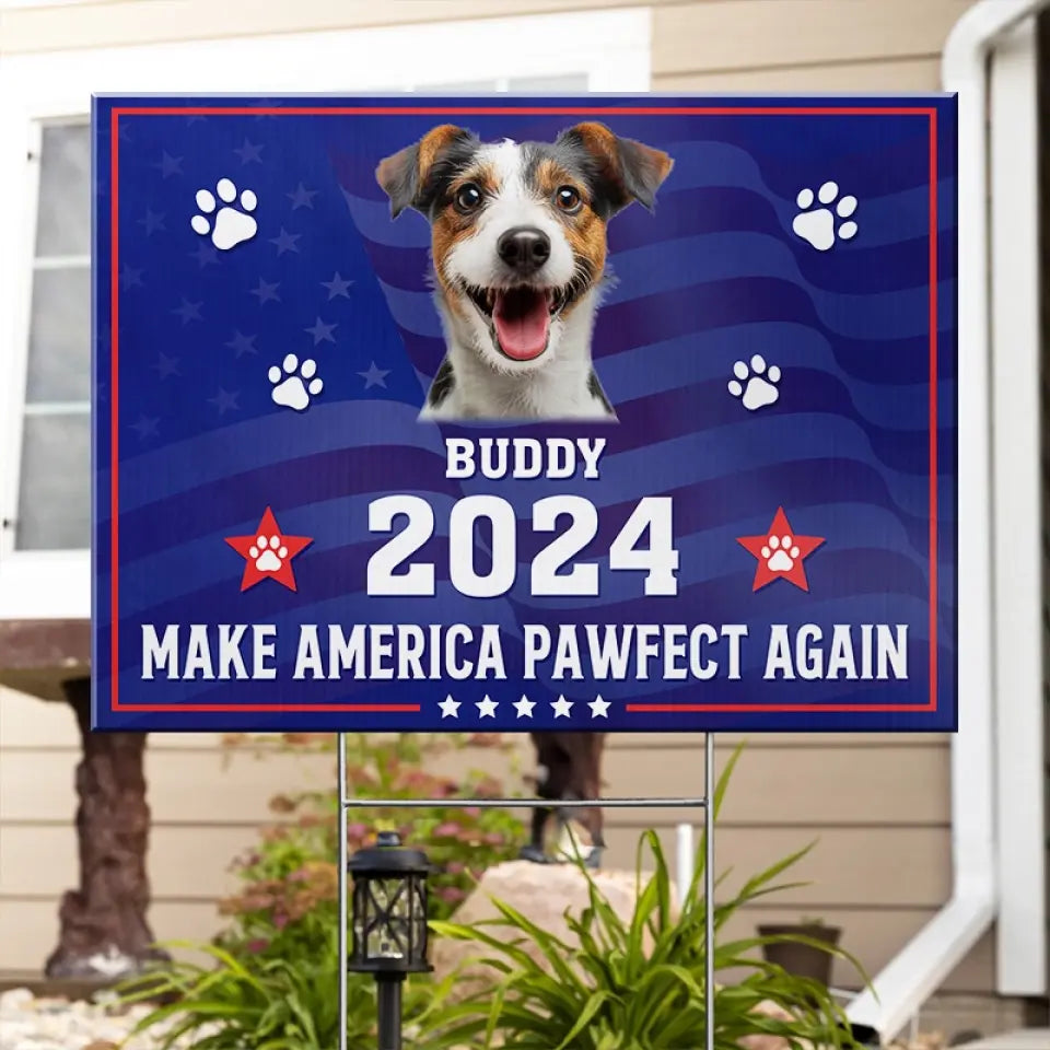 Photo personnalisée « Ami à quatre pattes, mon vote est pour toi » – Panneau de jardin personnalisé pour chien et chat – Cadeau pour propriétaires et amoureux des animaux