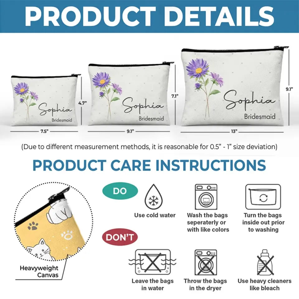 Blooming With Beauty - Trousse de maquillage personnalisée pour meilleure amie - Cadeau de mariage, cadeau de demoiselle d'honneur pour meilleures amies, meilleures amies, sœurs