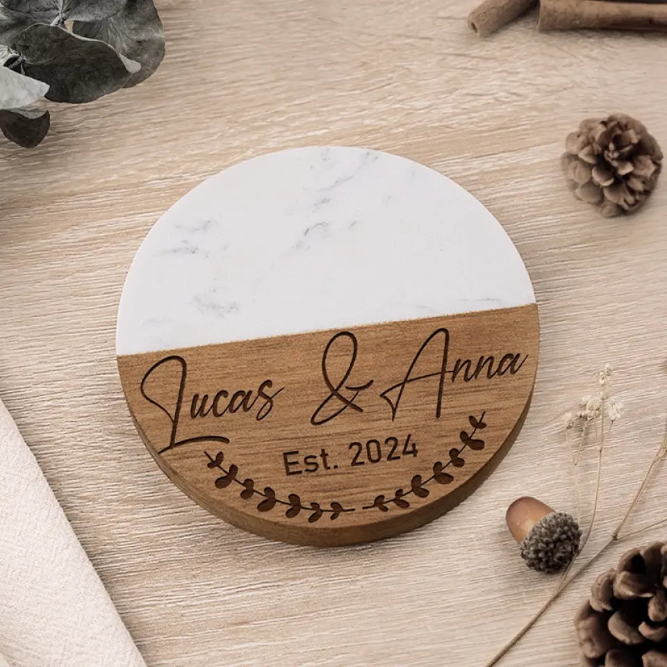 Je t'aime aujourd'hui, demain, pour toujours - Dessous de verre en bois de marbre personnalisé pour couple - Cadeau pour mari et femme, anniversaire