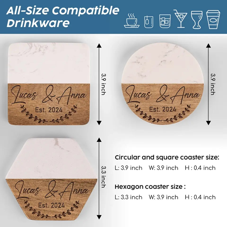 Je t'aime aujourd'hui, demain, pour toujours - Dessous de verre en bois de marbre personnalisé pour couple - Cadeau pour mari et femme, anniversaire