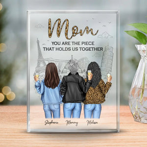 Maman est ce qui nous unit – Plaque rectangulaire personnalisée en acrylique pour famille – Cadeau pour maman et fille