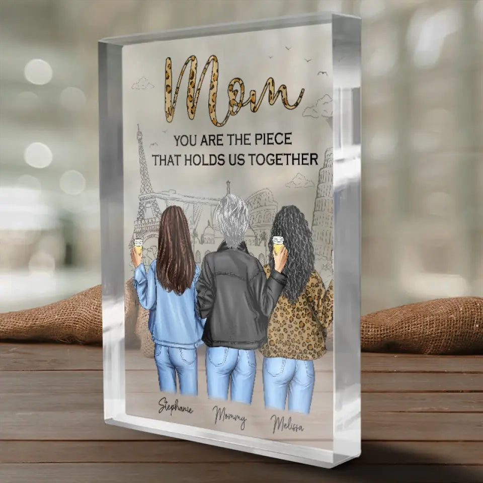 Maman est ce qui nous unit – Plaque rectangulaire personnalisée en acrylique pour famille – Cadeau pour maman et fille