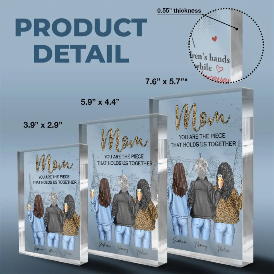 Maman est ce qui nous unit – Plaque rectangulaire personnalisée en acrylique pour famille – Cadeau pour maman et fille