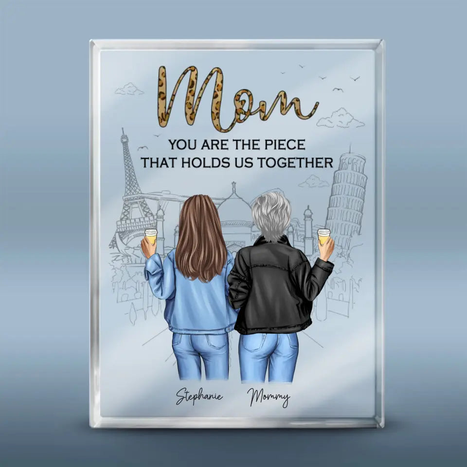 Maman est ce qui nous unit – Plaque rectangulaire personnalisée en acrylique pour famille – Cadeau pour maman et fille
