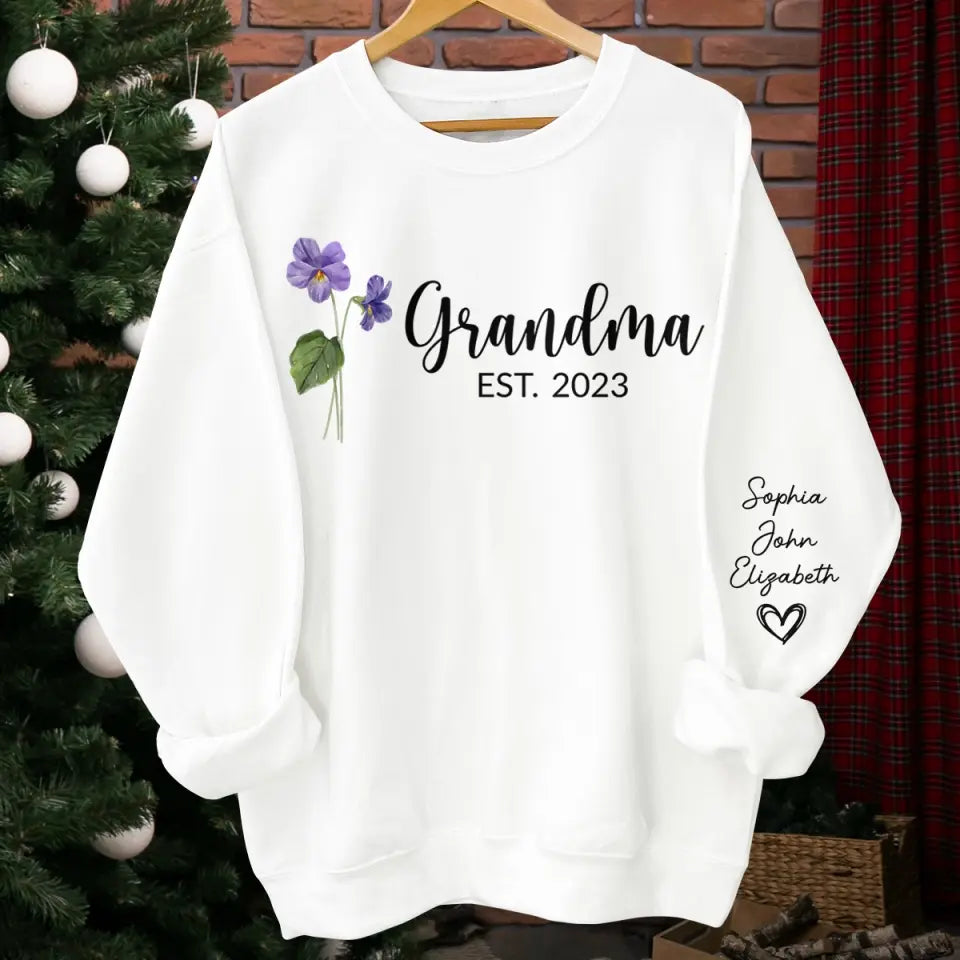 Grand-mère plante les graines de l'amour qui fleurissent pour toujours - Sweat-shirt unisexe personnalisé avec motif sur la manche - Cadeau pour maman et grand-mère