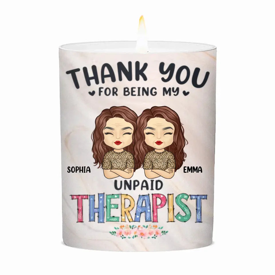 Merci d'être mon thérapeute bénévole - Bougie parfumée sans fumée personnalisée Bestie - Cadeau pour meilleures amies, meilleures amies, sœurs