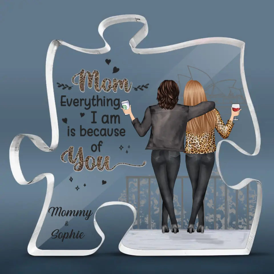 Je suis né de l'amour, l'amour est ma mère - Plaque acrylique personnalisée en forme de puzzle familial - Cadeau pour maman, fille