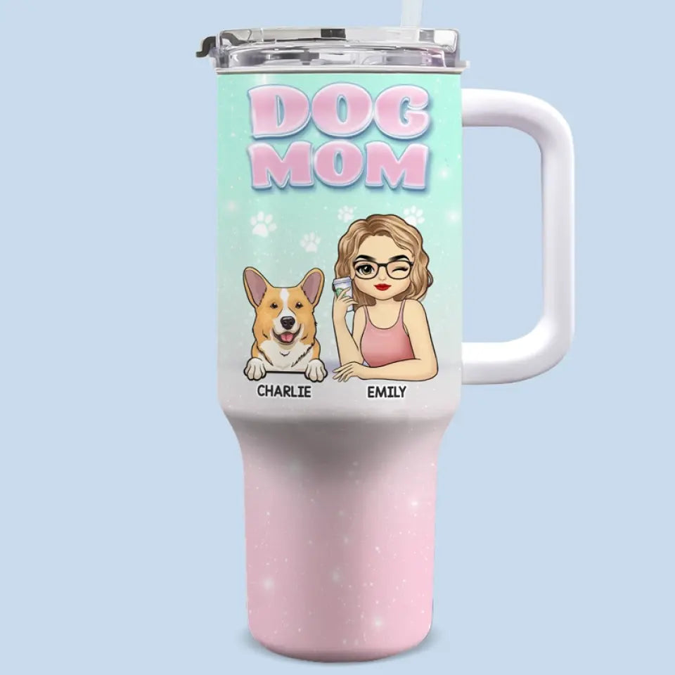 Tout ce que je sais, je l'ai appris des chiens - Gobelet personnalisé en acier inoxydable de 1 134 ml avec poignée - Cadeau pour les propriétaires et les amoureux des animaux