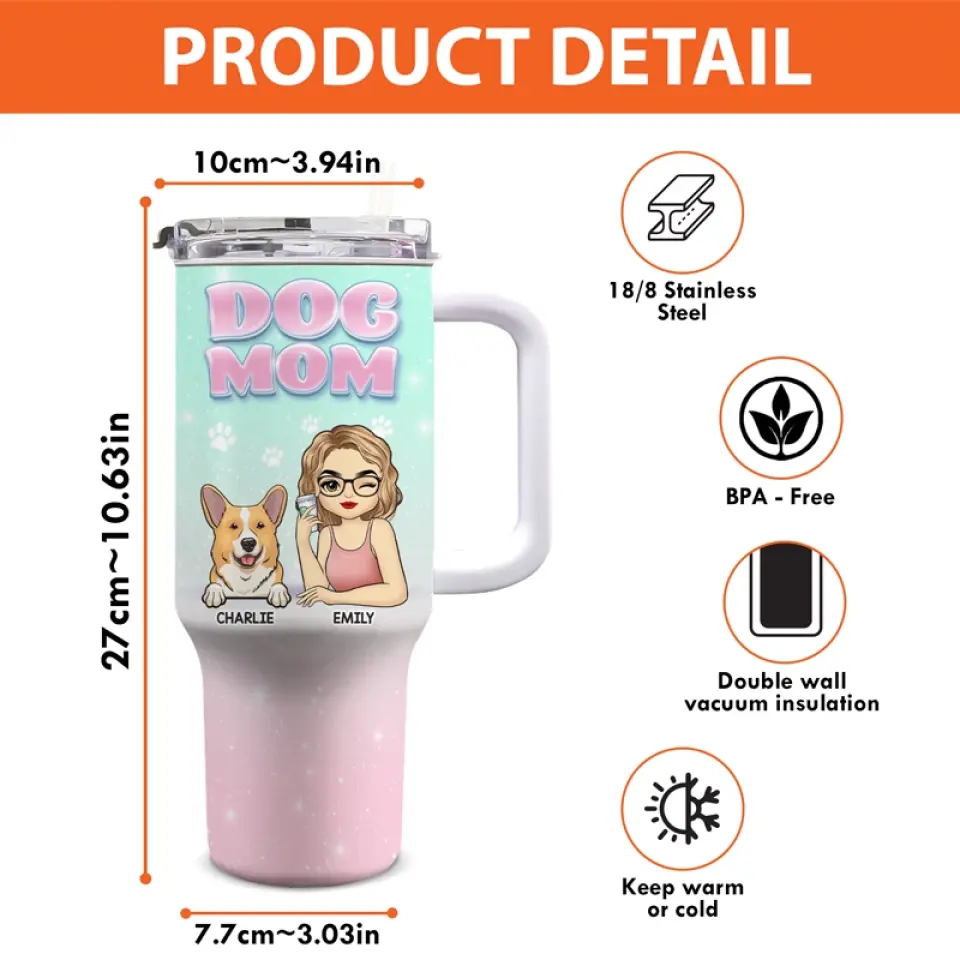 Tout ce que je sais, je l'ai appris des chiens - Gobelet personnalisé en acier inoxydable de 1 134 ml avec poignée - Cadeau pour les propriétaires et les amoureux des animaux