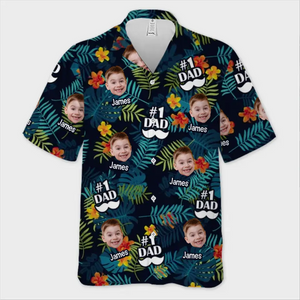 Photo personnalisée « Tu es le meilleur papa du monde » - T-shirt hawaïen tropical unisexe personnalisé pour la famille - Cadeau de vacances d'été, cadeau pour papa, grand-père