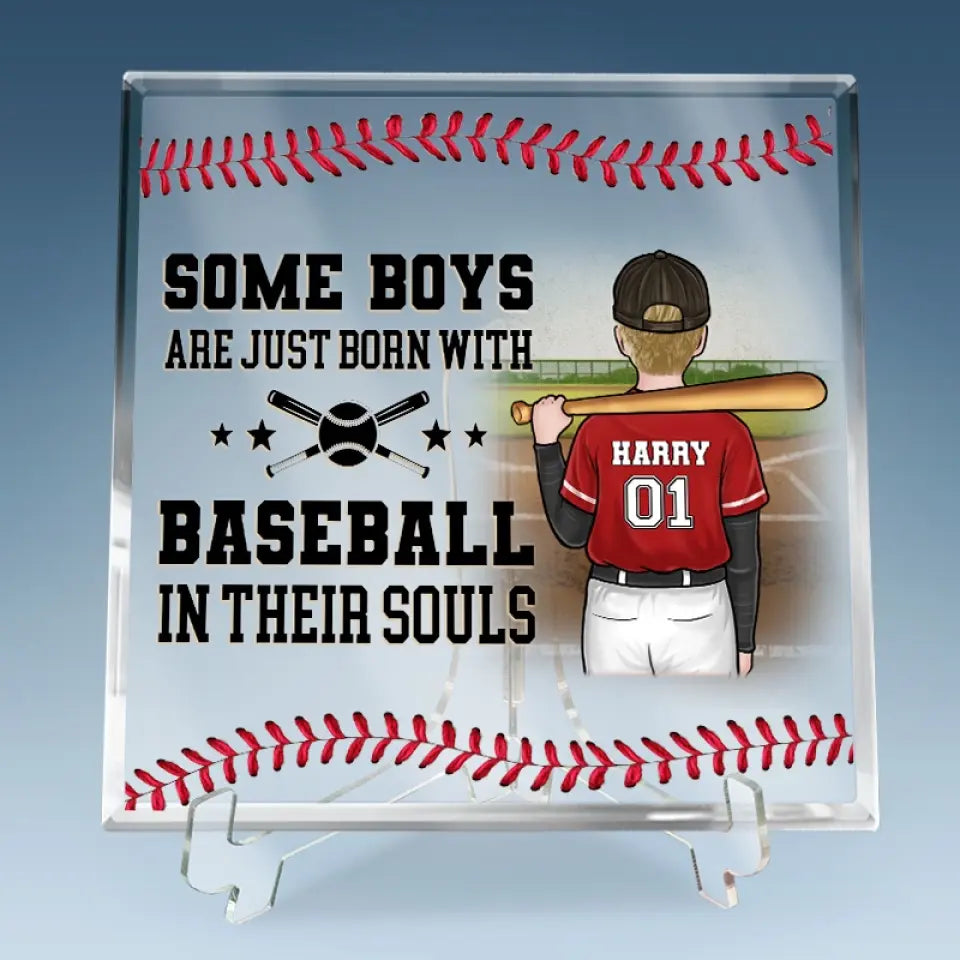 Certains garçons naissent avec le baseball dans l'âme - Plaque acrylique carrée personnalisée pour la famille - Cadeau pour les membres de la famille, les joueurs de baseball et les amateurs de baseball