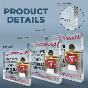 Certains garçons naissent avec le baseball dans l'âme - Plaque acrylique carrée personnalisée pour la famille - Cadeau pour les membres de la famille, les joueurs de baseball et les amateurs de baseball