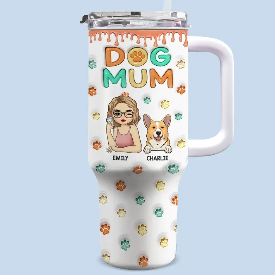 Mon bonheur a quatre pattes - Gobelet personnalisé en acier inoxydable avec poignée, effet gonflé 3D, imprimé, 40 oz - Cadeau pour propriétaires et amoureux des animaux