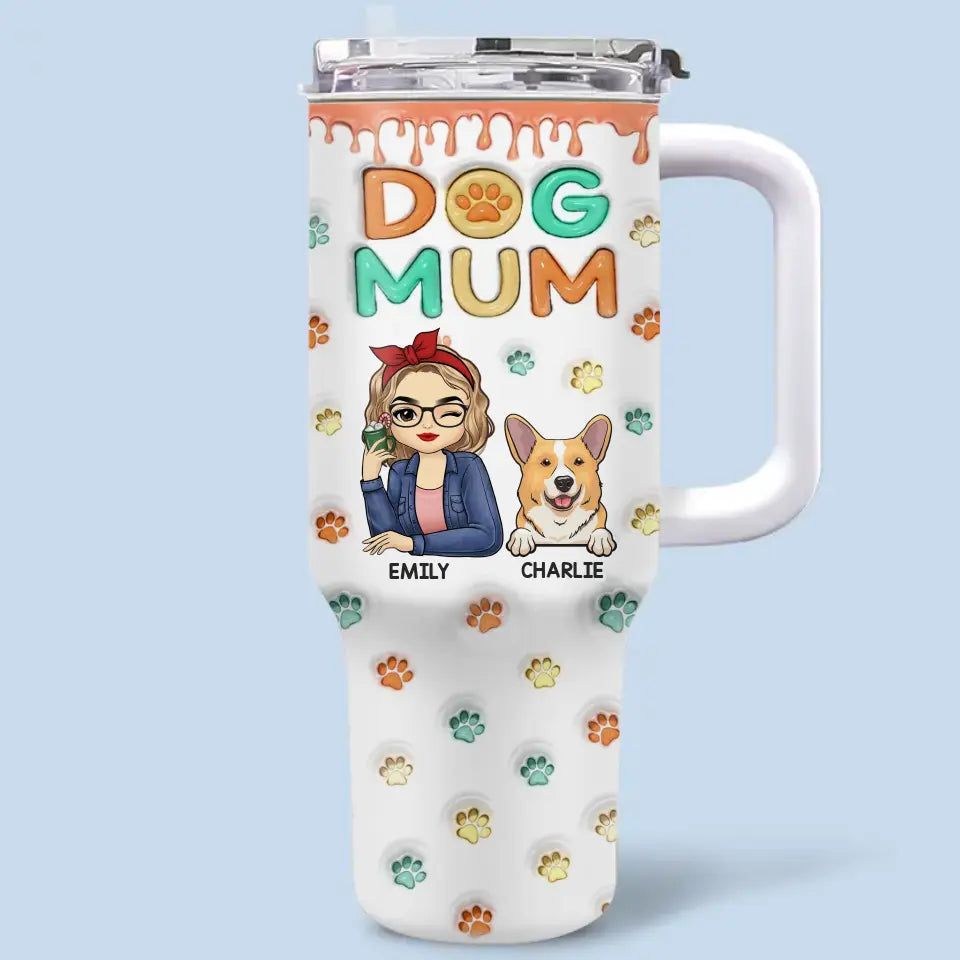 Mon bonheur a quatre pattes - Gobelet personnalisé en acier inoxydable avec poignée, effet gonflé 3D, imprimé, 40 oz - Cadeau pour propriétaires et amoureux des animaux