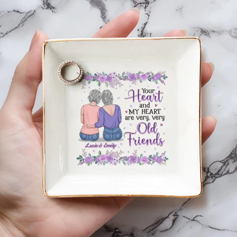 Cœurs anciens, amis éternels - Plat à bijoux personnalisé pour meilleure amie - Cadeau pour meilleures amies, meilleures amies, sœurs