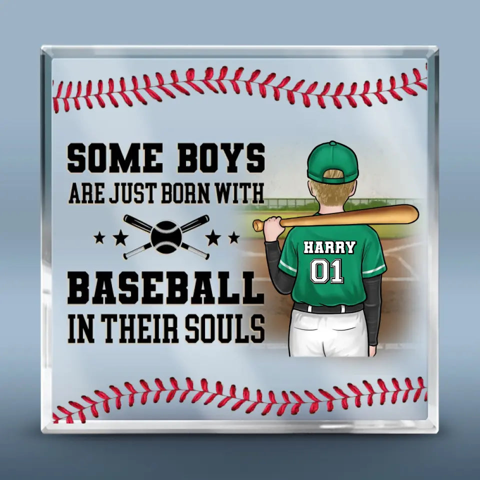 Certains garçons naissent avec le baseball dans l'âme - Plaque acrylique carrée personnalisée pour la famille - Cadeau pour les membres de la famille, les joueurs de baseball et les amateurs de baseball