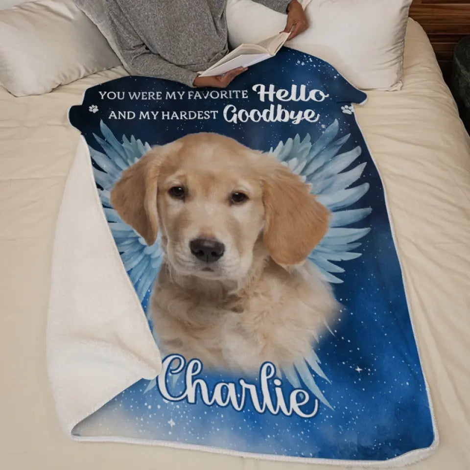 Photo personnalisée « Vos ailes étaient prêtes, mais mon cœur ne l'était pas » – Couverture commémorative personnalisée – Cadeau de condoléances pour les propriétaires d'animaux et les amoureux des animaux
