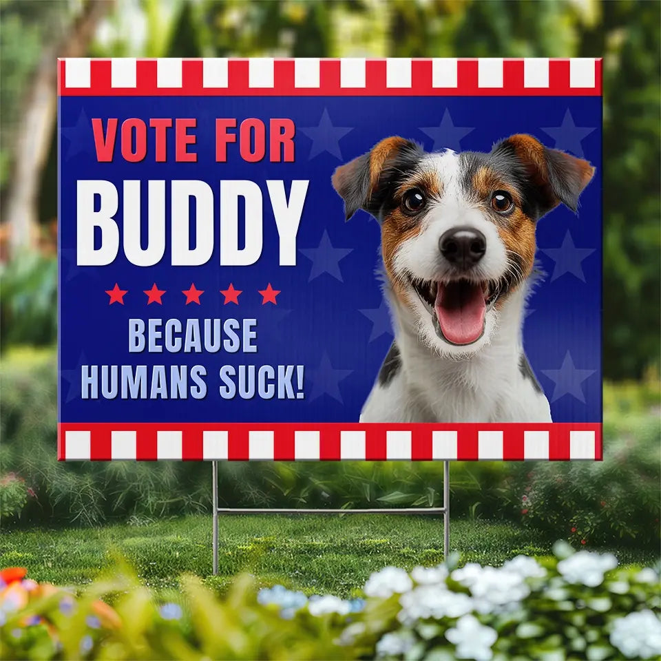 Photo personnalisée de nos amis à fourrure : victoire ! Panneau de jardin personnalisé pour chien et chat ! Cadeau pour propriétaires et amoureux des animaux.