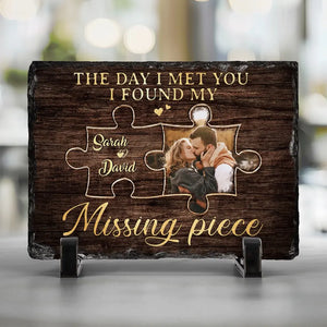 Photo personnalisée « J'ai trouvé la pièce manquante » – Pierre rectangulaire personnalisée avec support pour couple – Cadeau pour mari et femme, anniversaire