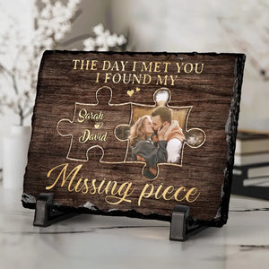 Photo personnalisée « J'ai trouvé la pièce manquante » – Pierre rectangulaire personnalisée avec support pour couple – Cadeau pour mari et femme, anniversaire