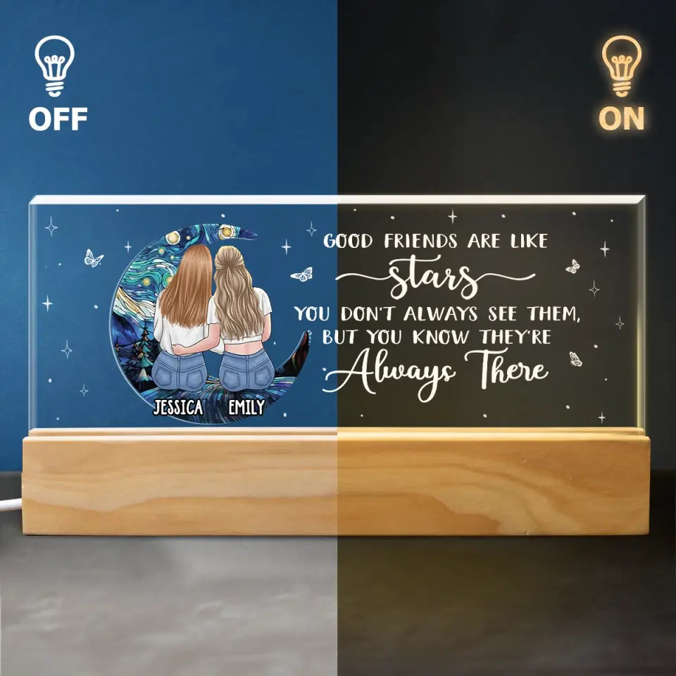 Les bons amis sont comme des étoiles - Veilleuse LED 3D personnalisée en acrylique avec lettres - Cadeau pour meilleures amies, meilleures amies, sœurs