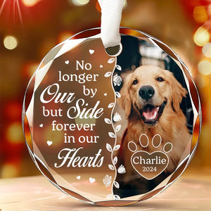Photo personnalisée pour toujours dans nos cœurs - Ornement en verre rond personnalisé commémoratif - Cadeau de Noël, cadeau de condoléances pour les propriétaires d'animaux et les amoureux des animaux