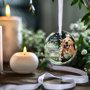Photo personnalisée pour toujours dans nos cœurs - Ornement en verre rond personnalisé commémoratif - Cadeau de Noël, cadeau de condoléances pour les propriétaires d'animaux et les amoureux des animaux
