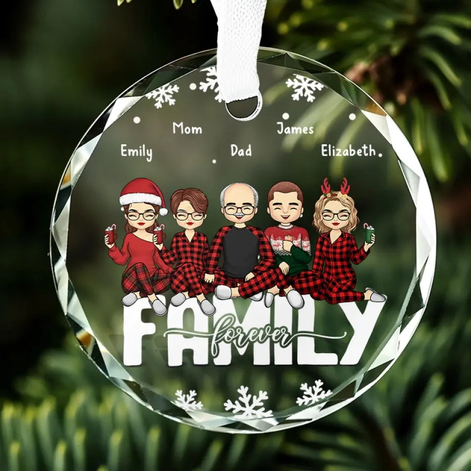 Famille pour toujours - Ornement en verre personnalisé en forme de cercle - Cadeau pour les membres de la famille