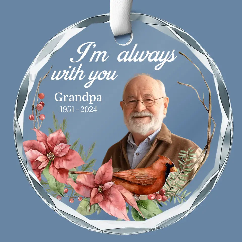 Photo personnalisée très aimée, profondément regrettée - Ornement en verre circulaire personnalisé commémoratif - Cadeau de condoléances pour les membres de la famille