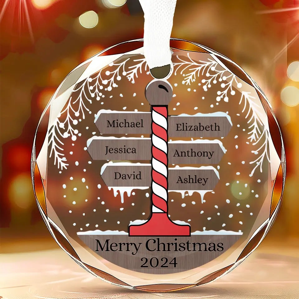 La joie de Noël est familiale - Ornement en verre personnalisé en forme de cercle pour la famille - Cadeau de Noël pour les membres de la famille