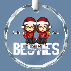 Besties Forever - Décoration en verre personnalisée en forme de cercle - Cadeau de Noël pour les meilleures amies, les meilleures amies et les sœurs