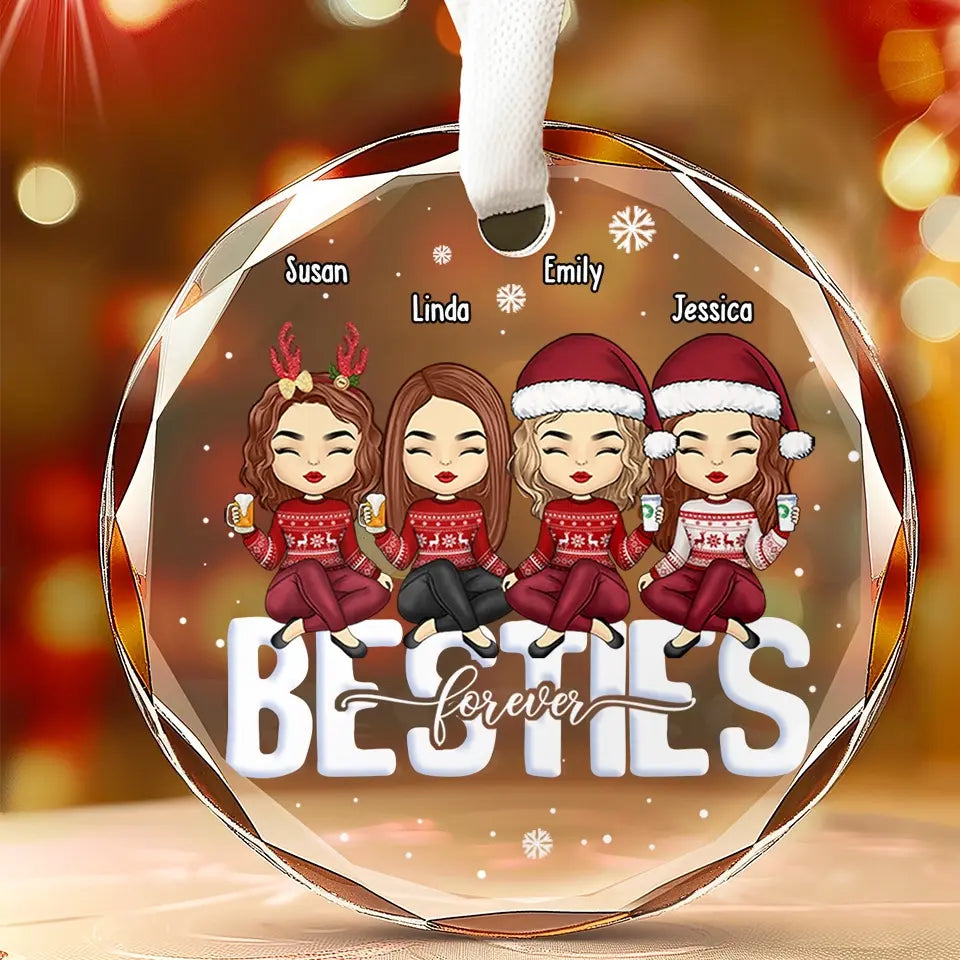 Besties Forever - Décoration en verre personnalisée en forme de cercle - Cadeau de Noël pour les meilleures amies, les meilleures amies et les sœurs