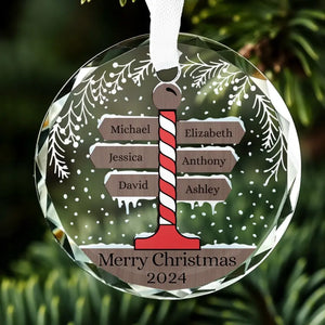 La joie de Noël est familiale - Ornement en verre personnalisé en forme de cercle pour la famille - Cadeau de Noël pour les membres de la famille