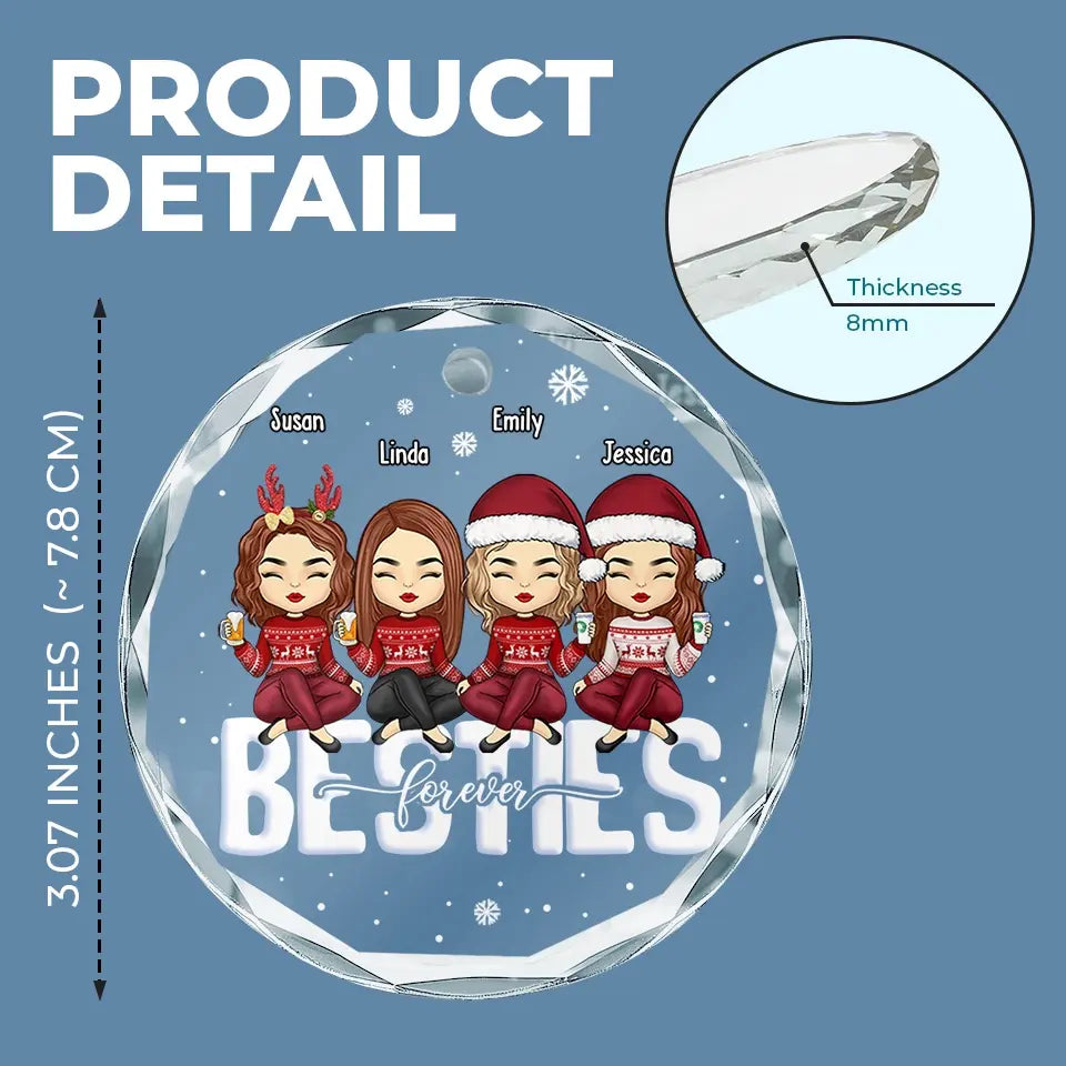 Besties Forever - Décoration en verre personnalisée en forme de cercle - Cadeau de Noël pour les meilleures amies, les meilleures amies et les sœurs