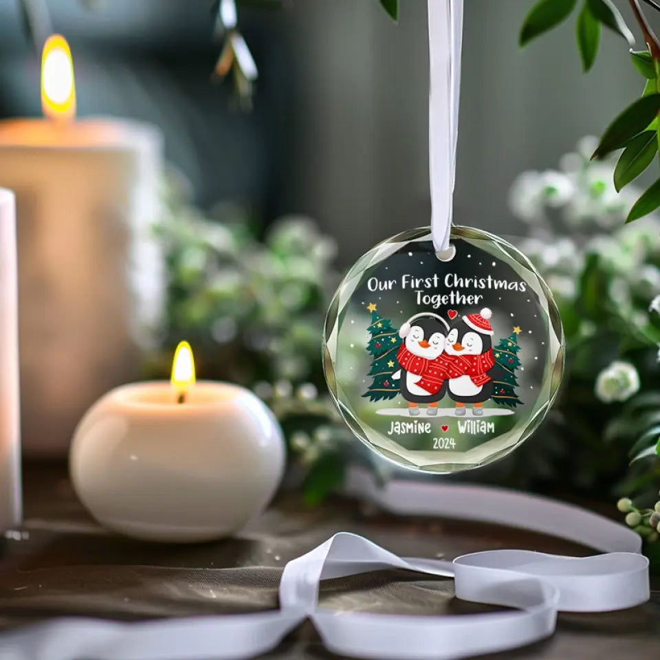 Notre premier Noël ensemble - Ornement en verre personnalisé pour couple - Cadeau pour mari et femme, anniversaire, premier Noël