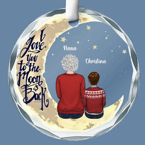 Je t'aime jusqu'à la lune et retour - Décoration en verre personnalisée en forme de cercle pour la famille - Cadeau pour maman, grand-mère