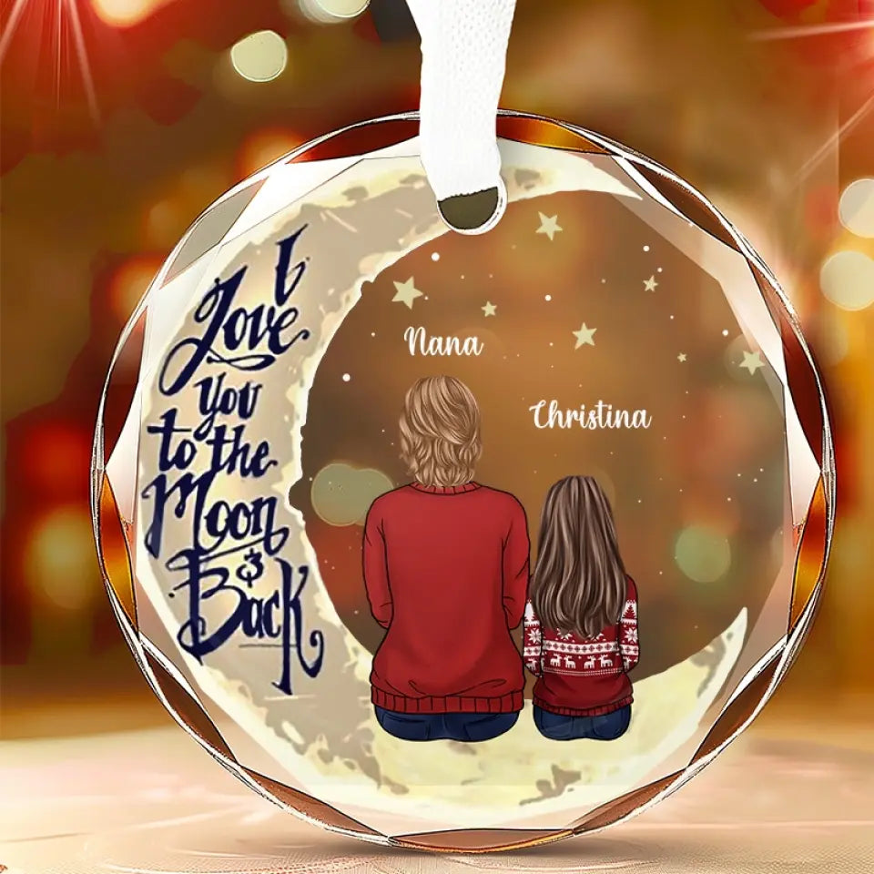Je t'aime jusqu'à la lune et retour - Décoration en verre personnalisée en forme de cercle pour la famille - Cadeau pour maman, grand-mère