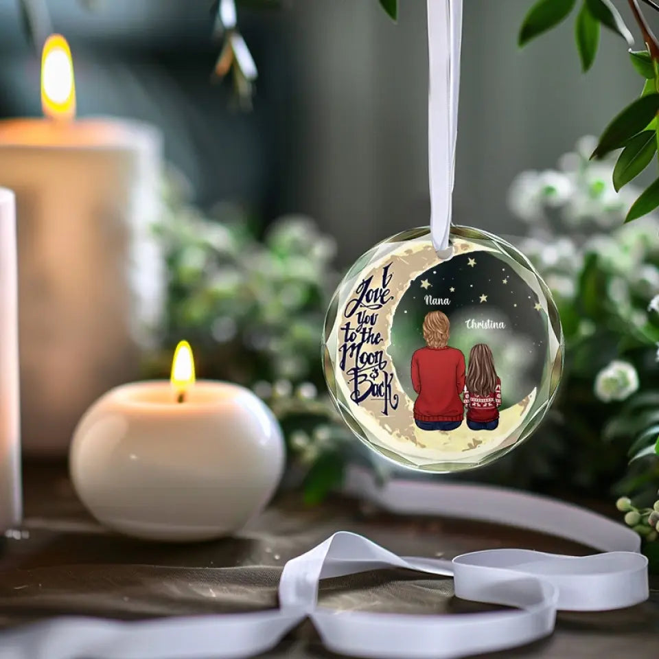 Je t'aime jusqu'à la lune et retour - Décoration en verre personnalisée en forme de cercle pour la famille - Cadeau pour maman, grand-mère