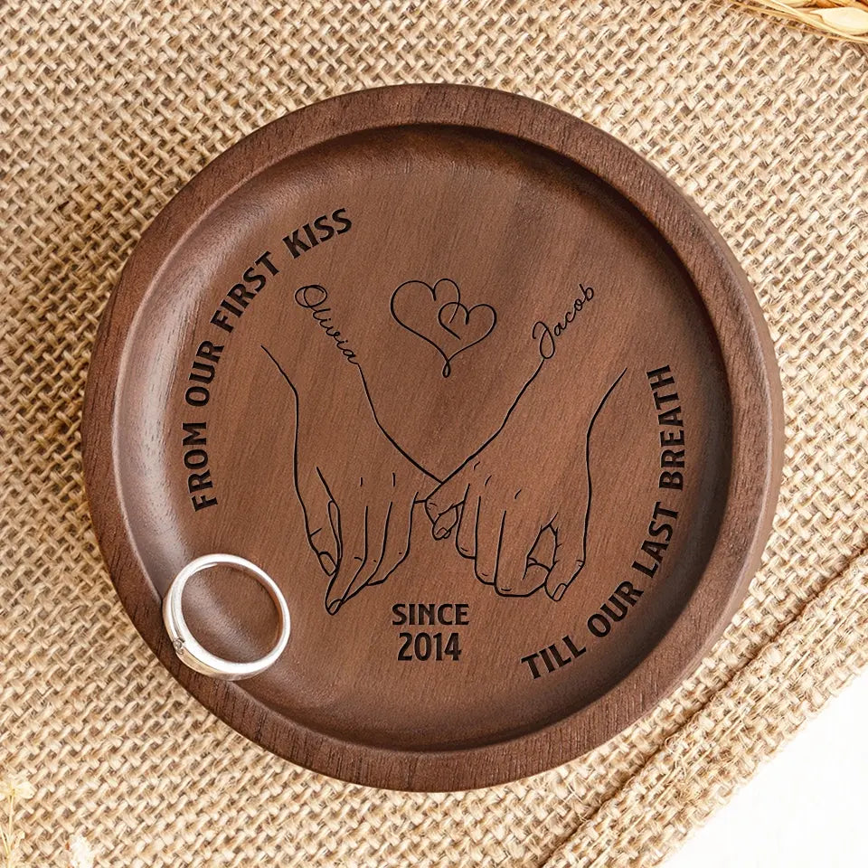 De notre premier baiser jusqu'à notre dernier souffle - Plat à bijoux en bois personnalisé pour couple - Cadeau pour mari et femme, anniversaire