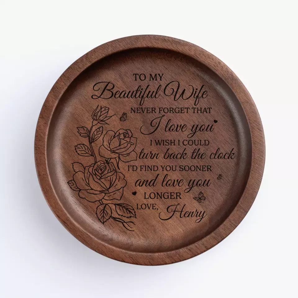 Au contact de l'amour, chacun devient poète - Plat à bijoux en bois personnalisé pour couple - Cadeau pour mari et femme, anniversaire