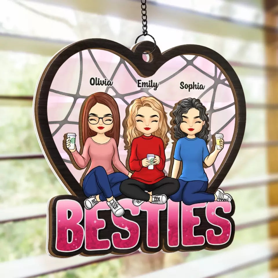 Il y a des amis, il y a de la famille - Attrape-soleil personnalisé à suspendre pour fenêtre - Cadeau pour meilleures amies, meilleures amies, sœurs