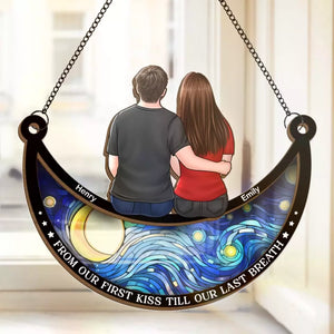 Je t'aime jusqu'à la lune et retour - Attrape-soleil personnalisé pour fenêtre - Cadeau pour mari et femme, anniversaire