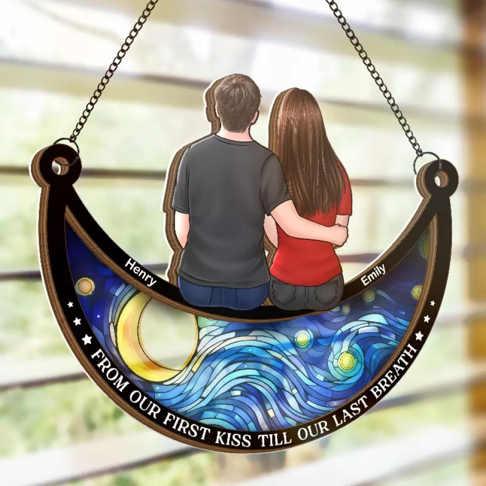 Je t'aime jusqu'à la lune et retour - Attrape-soleil personnalisé pour fenêtre - Cadeau pour mari et femme, anniversaire