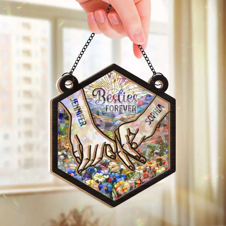 Les vrais amis sont comme des diamants - Attrape-soleil personnalisé à suspendre pour fenêtre - Cadeau pour meilleures amies, meilleures amies, sœurs