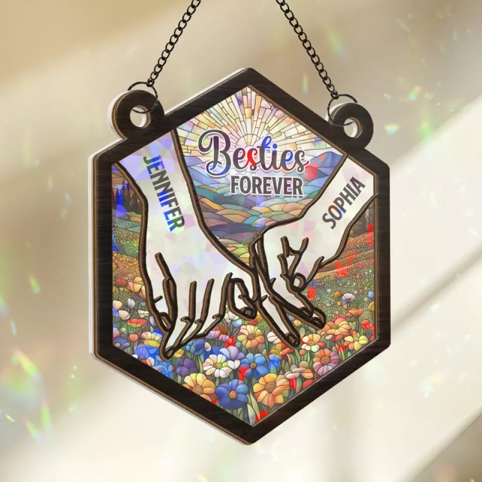 Les vrais amis sont comme des diamants - Attrape-soleil personnalisé à suspendre pour fenêtre - Cadeau pour meilleures amies, meilleures amies, sœurs