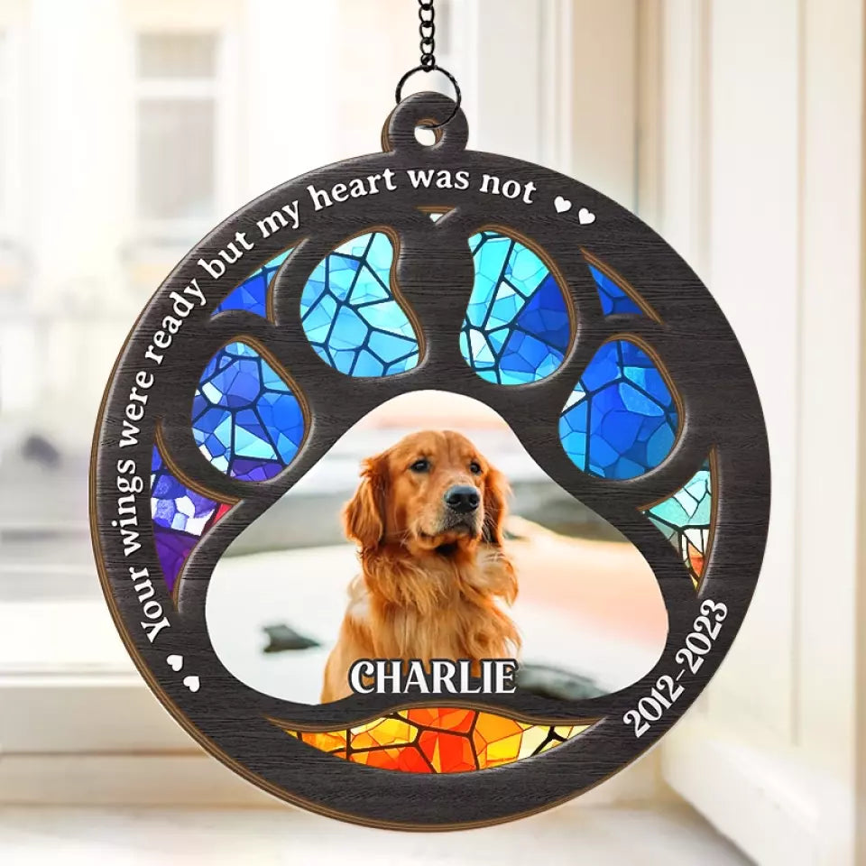 Photo personnalisée « Difficile de vous dire au revoir » - Ornement attrape-soleil personnalisé à suspendre à une fenêtre - Cadeau de condoléances pour les propriétaires et les amoureux des animaux