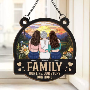 La vie est belle en famille - Attrape-soleil personnalisé à suspendre à la fenêtre - Cadeau pour les membres de la famille